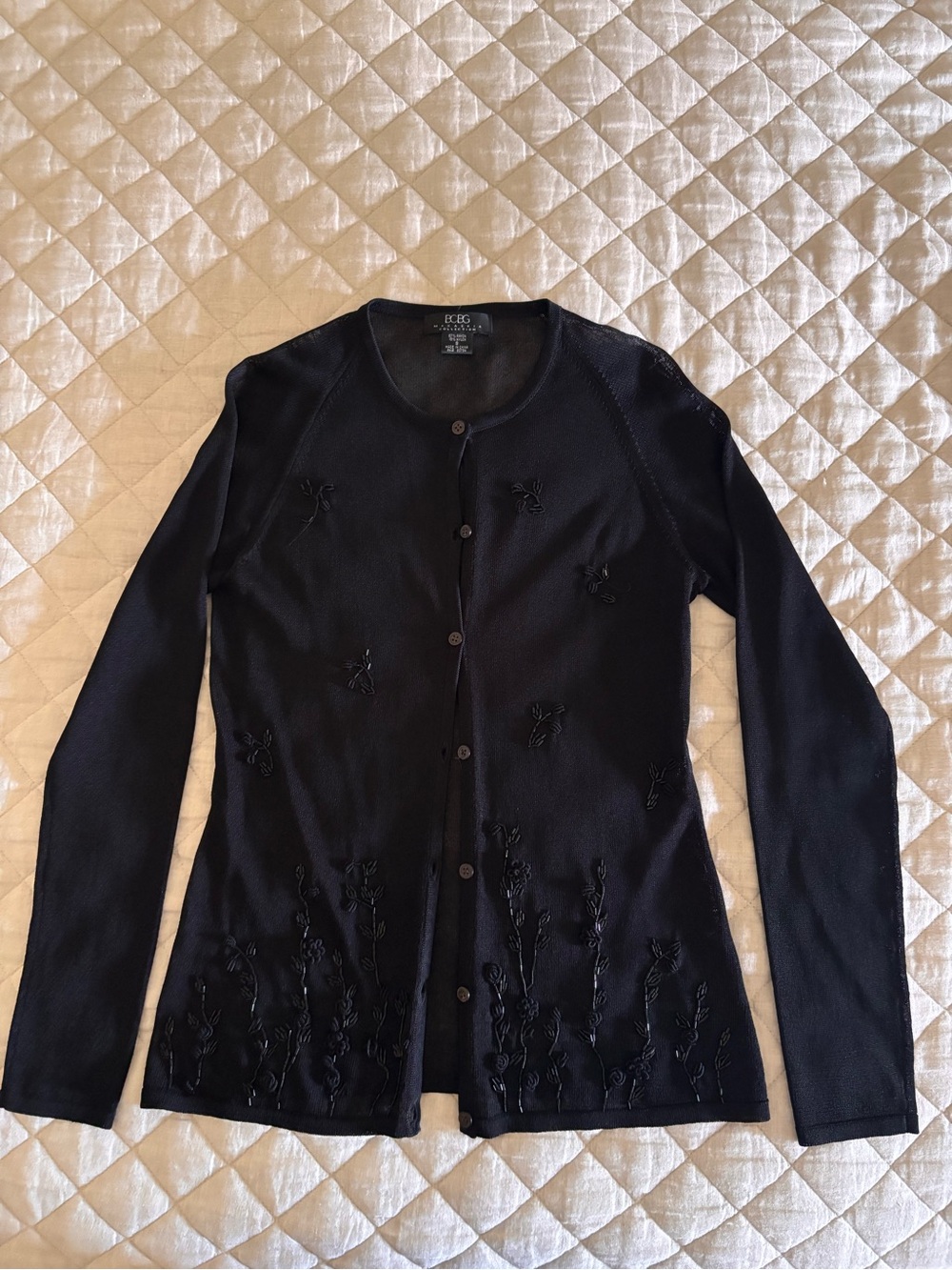 Vintage BCBG Max Azria Collection Black Embroidered Sheet Cardigan